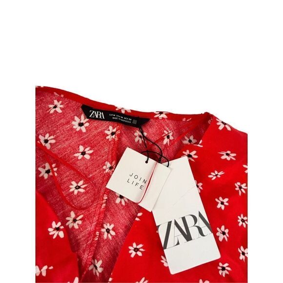 Zara red front tie floral crop blouse size medium NWT - Picture 5 of 9